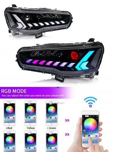 Передние светодиодные фары (LED/RGB) для Mitsubishi Lancer X (2008–2017), комплект 2 шт-3