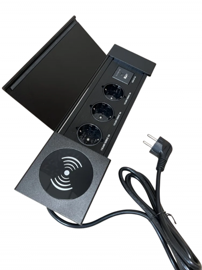 Встраиваемый блок розеток в столешницу DeskOn S3, 3 розетки, USB-A, USB-C, беспроводная зарядка-2